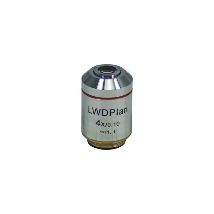 4X Infinity-Corrected Long Working Distance Plan Achromatic Microscope Objective Lens Working Distance 11.98mm, SKU BM03033231, three quarter front view