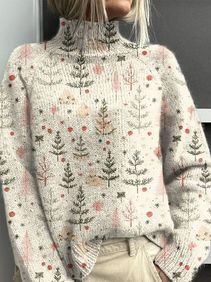Alisha turtleneck sweater with festive Christmas tree art print