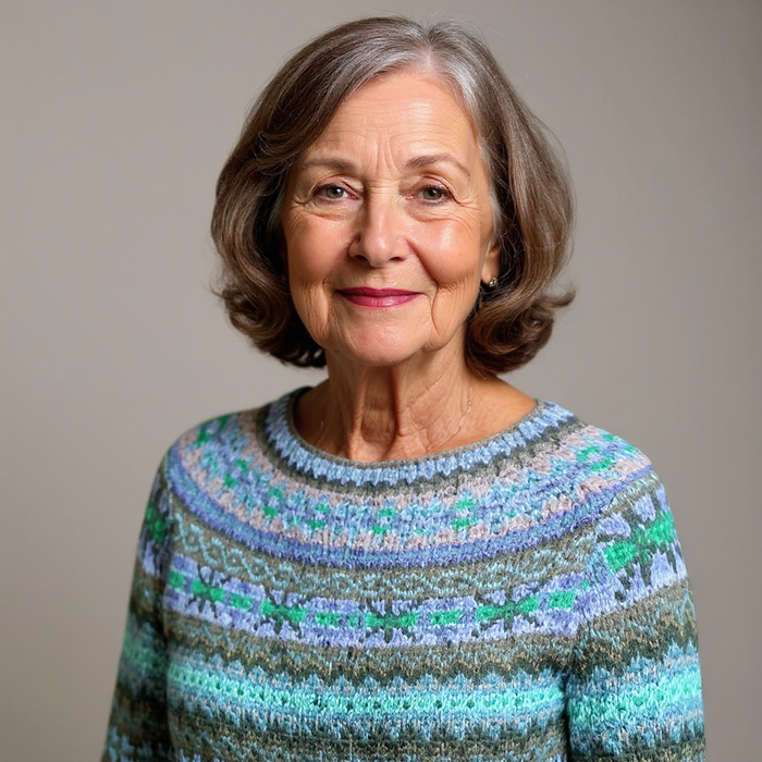 Audrey timeless Icelandic knit sweater with vibrant patterned design for women