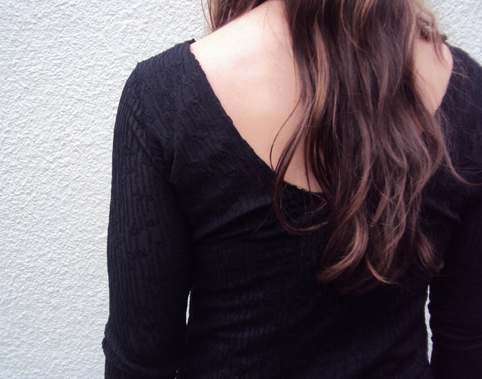 Black Flower Low Back Top