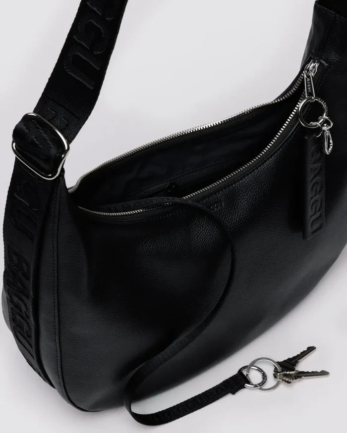 Black Medium Recycled Leather Crescent Bag