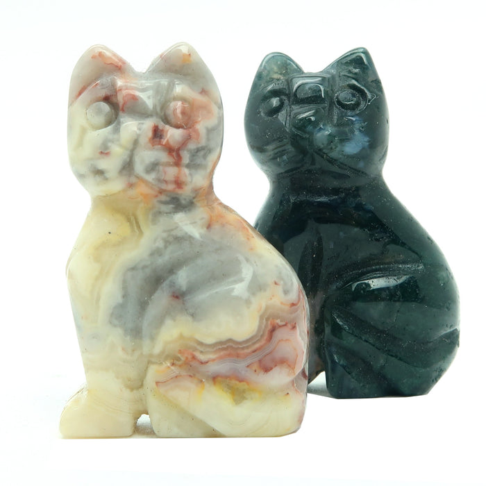 Cat Set Crazy Lace & Green Moss Agate Stone Pair Spirit Animal