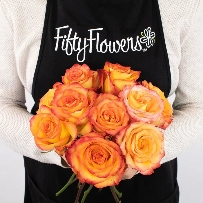Circus Yellow And Red Rose Flower Bunch in Hand