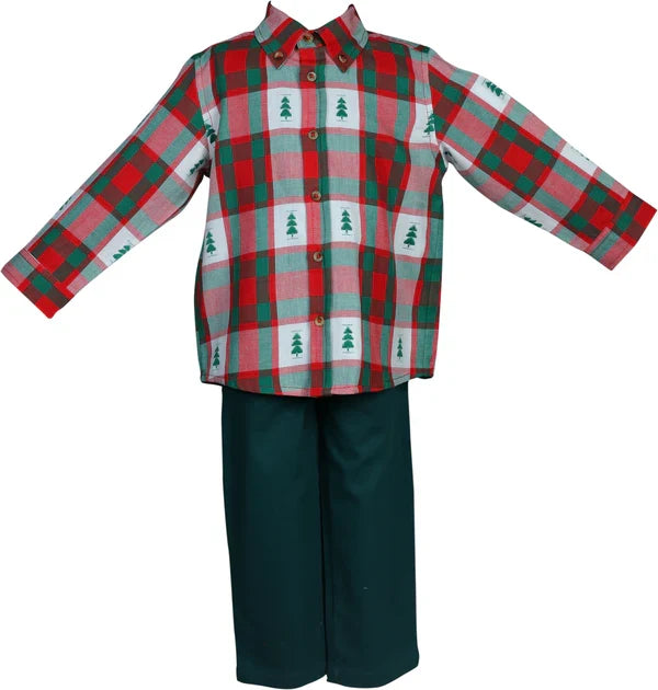 Cotton Kids Pine Tree Plaid Button Down Shirt