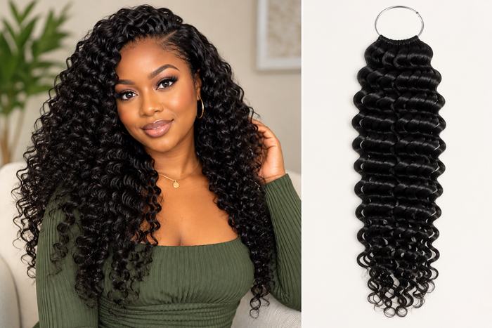 Deep Wave Crochet Human hair Natural Black 14"