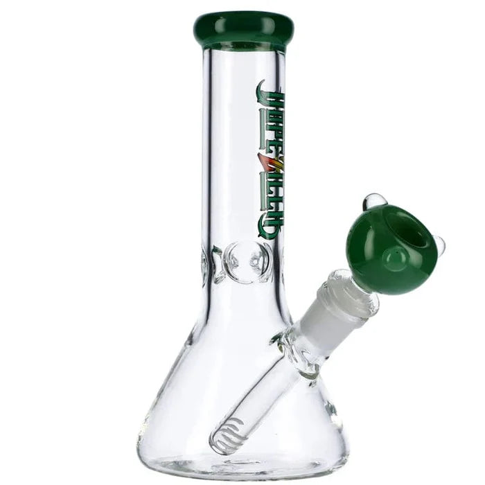 A front view of the 7-inch Dopezilla Lil Zilla Water Pipe, showcasing its milky teal glass construction and simple beaker shape.