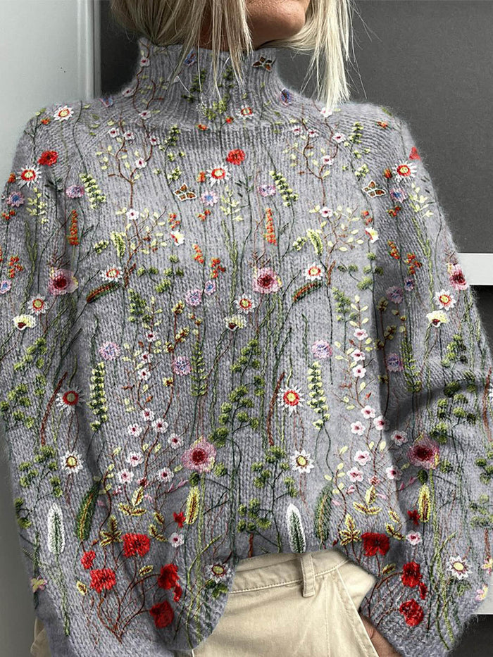 Emmeline vintage floral turtleneck sweater in a soft cozy knit