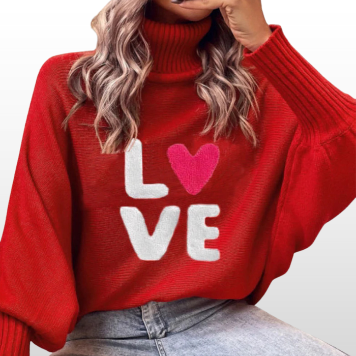 Emmie loose-fit knit sweater with batwing sleeves shown in red