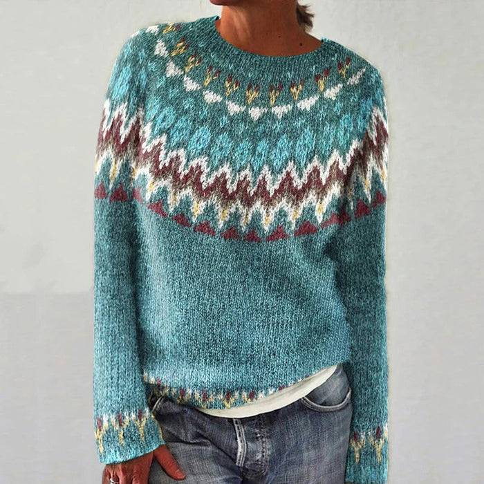 Finley boho wave knit sweater with relaxed fit and textured wave pattern