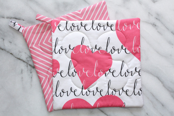 Love Heart Potholder-The Blue Peony-Category_Pot Holder,Color_Pink,Department_Kitchen,Size_Traditional (Square),Theme_Love,Theme_Marriage