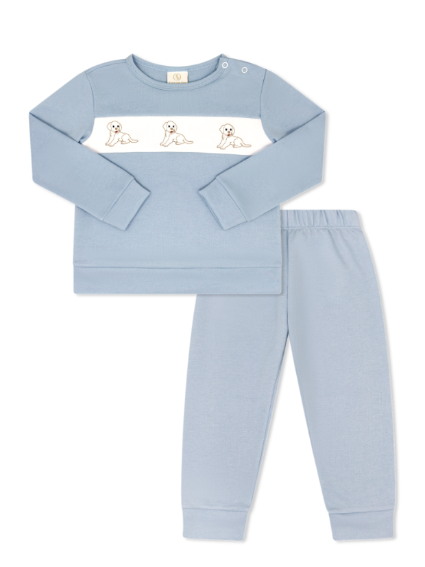 Lullaby Set Puppy Stitched Pant Set-Blue