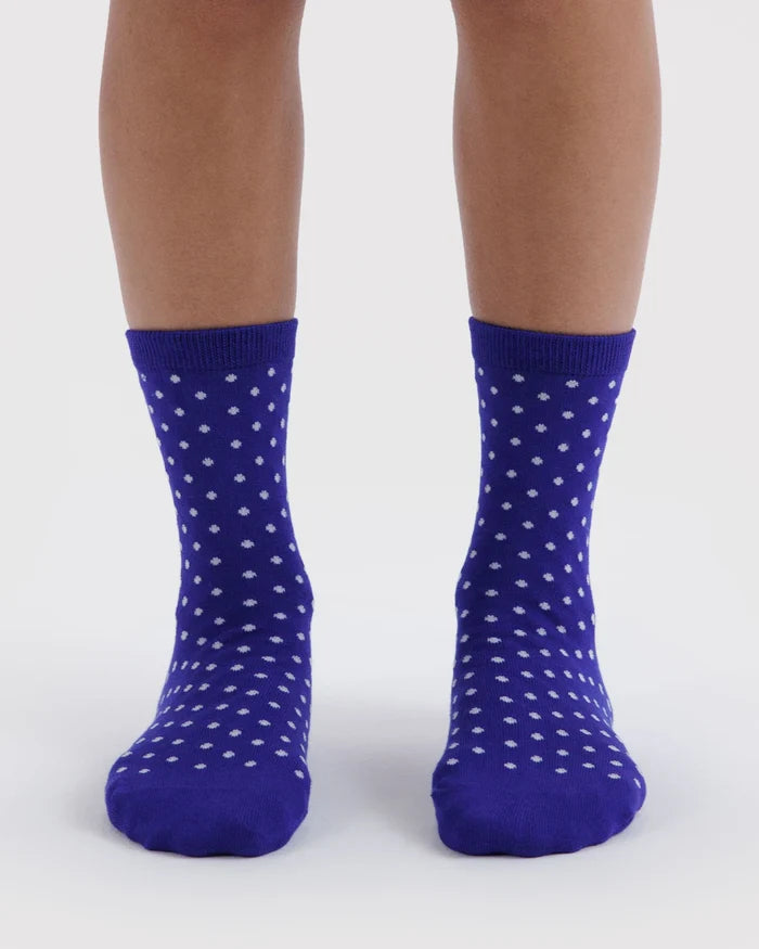Micro Blue & White Dot Crew Sock