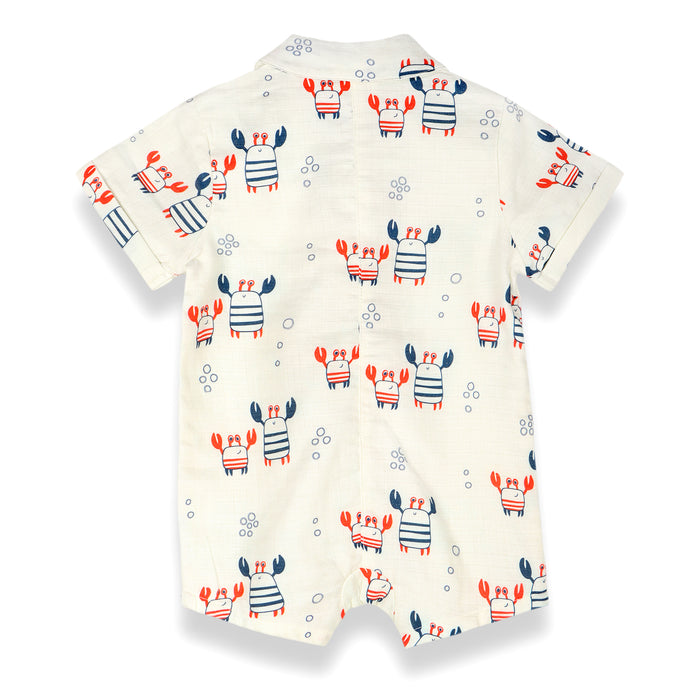 Nautical Crab Collar & Button Baby Romper (Organic Muslin)