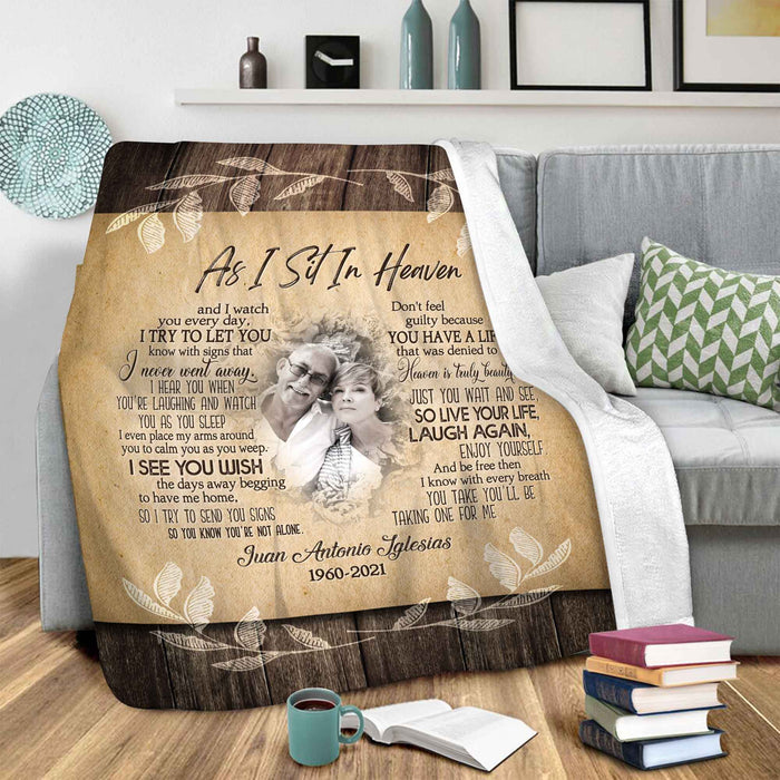 Personalized Memorial Blankets, As I Sit In Heaven Blanket For Loss Of Father/Mother, Custom Name Throw Blanket