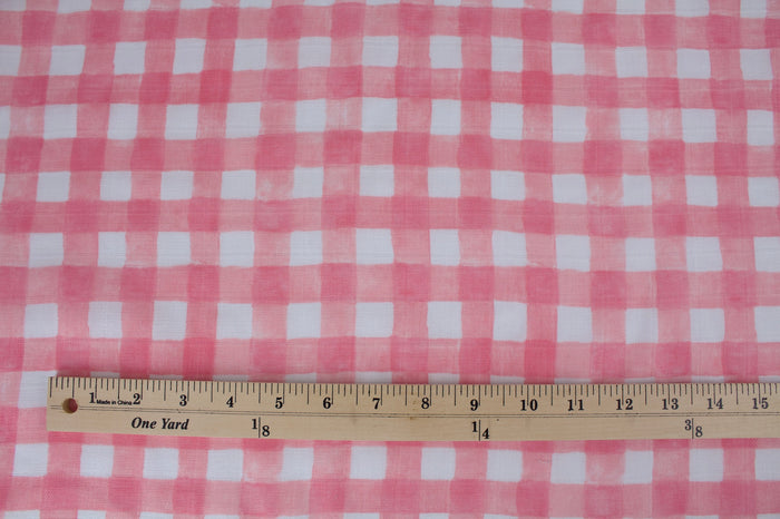 Pink Watercolor Gingham Double Gauze by Michael Miller Fabrics