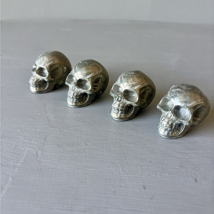 Pyrite Crystal Skulls Set of 4 Carved Natural Gold Stones