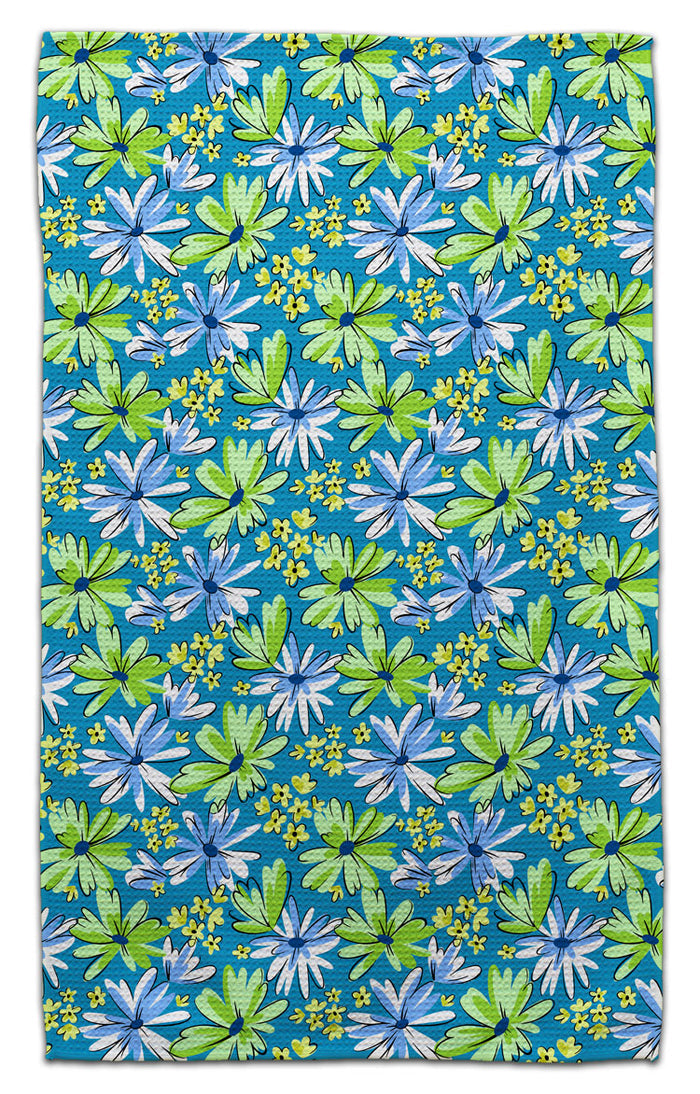 Retro Blue/Green Daisy Eco-Friendly Towel - CJ Bella Co.