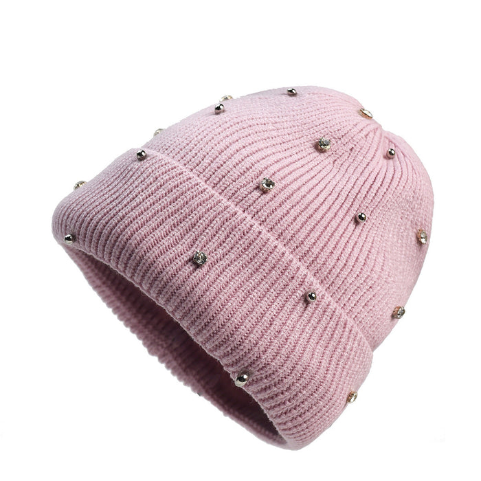 Yvette subtle shine cozy knit beanie with beaded details shown in neutral tones