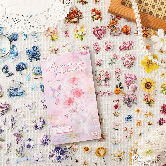 20 Sheets Flower Leaf PET Stickers Book JSZR
