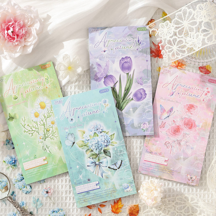 20 Sheets Flower Leaf PET Stickers Book JSZR