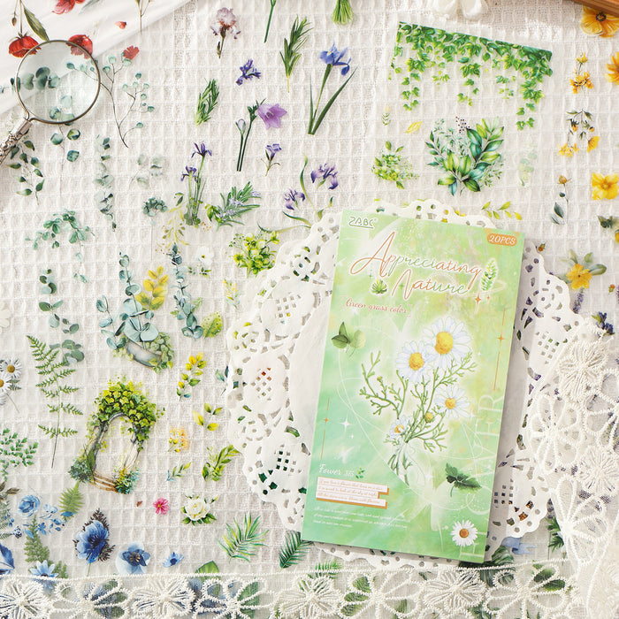 20 Sheets Flower Leaf PET Stickers Book JSZR