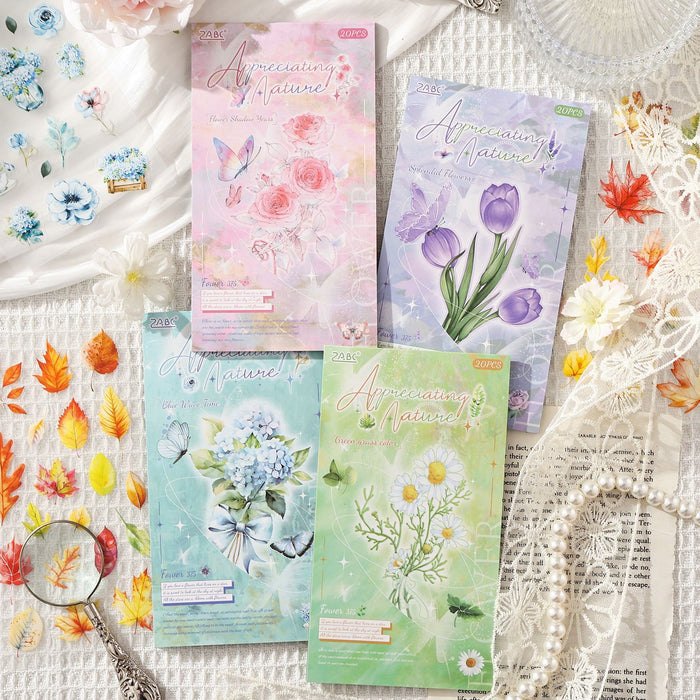 20 Sheets Flower Leaf PET Stickers Book JSZR