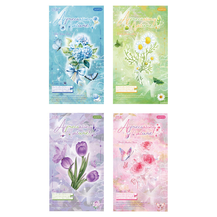 20 Sheets Flower Leaf PET Stickers Book JSZR