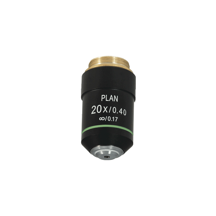20X Infinity-Corrected Plan Achromatic Microscope Objective Lens, SKU BM05073432, three quarter front view