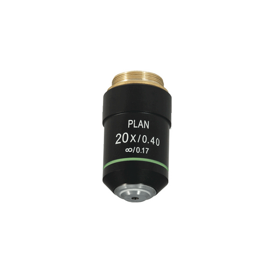 20X Infinity-Corrected Plan Achromatic Microscope Objective Lens, SKU BM05073432, three quarter front view