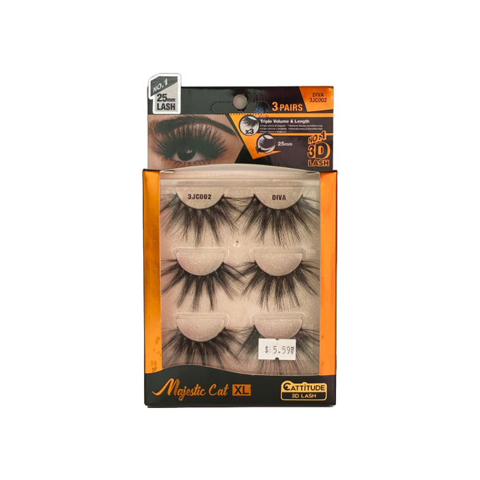 [3jc002] Diva Majestic Cat 25mm Triple Volume 3d Lashes 3 Pairs