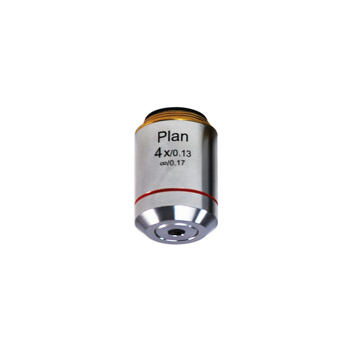 4X Infinity-Corrected Plan Achromatic Microscope Objective Lens, SKU BM03023231, three quarter front view