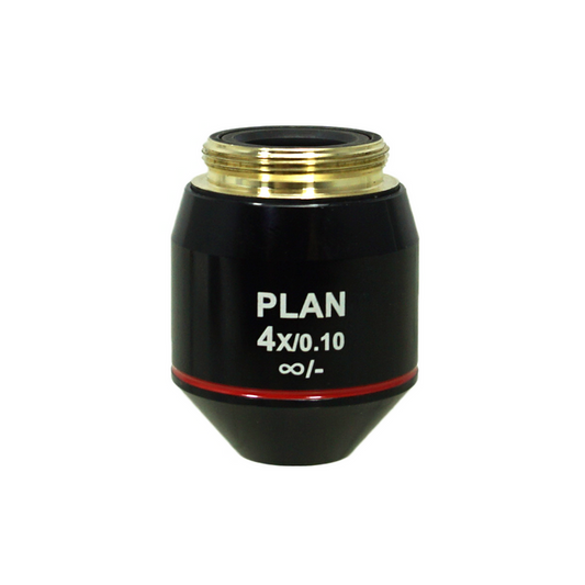 4X Infinity-Corrected Plan Achromatic Microscope Objective Lens, SKU BM05073232, three quarter front view
