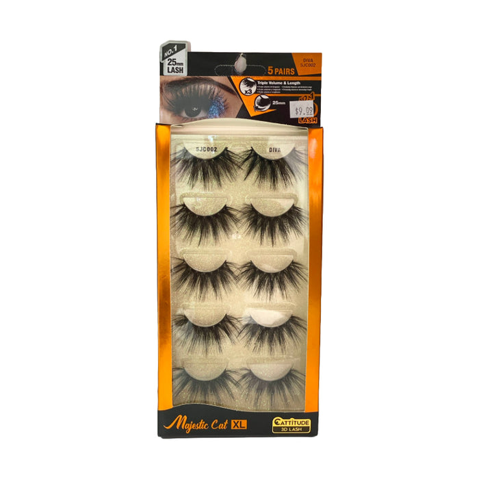 [5jc002] Diva Majestic Cat 25mm Triple Volume 3d Lashes 5 Pairs