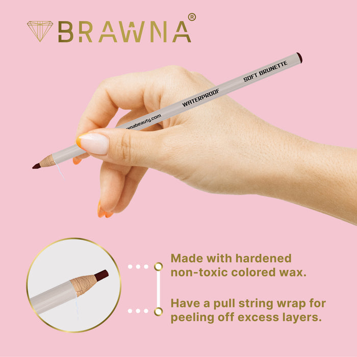 6 Pack Brow Pro Peel Off Pencils with Sharpener - Waterproof Mapping Pencils - Light Medium Dark Brown
