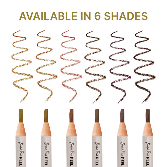 6 Pack Brow Pro Peel Off Pencils with Sharpener - Waterproof Mapping Pencils - Light Medium Dark Brown