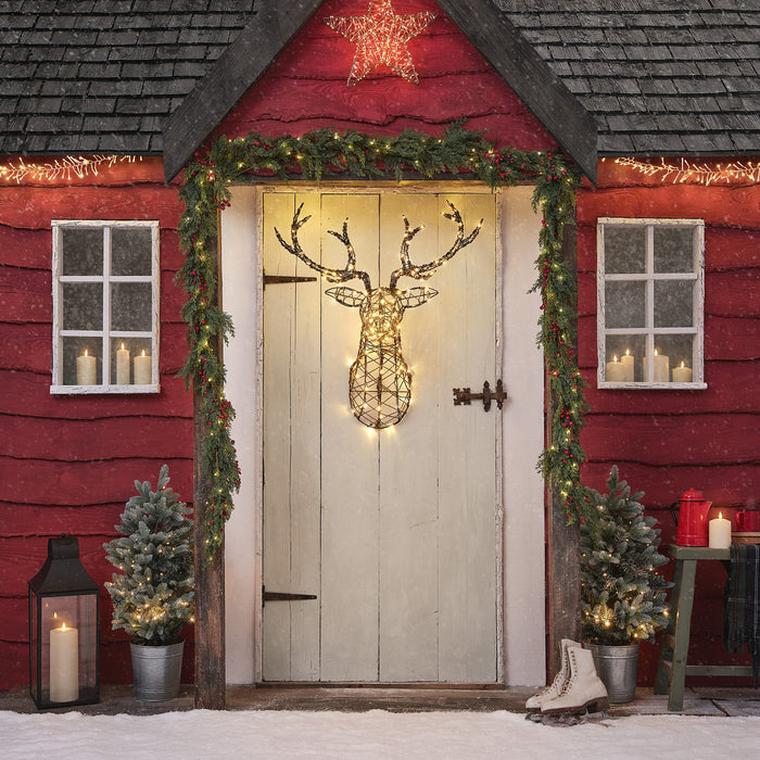 84cm Studley Rattan Stag's Head LED Wall Light