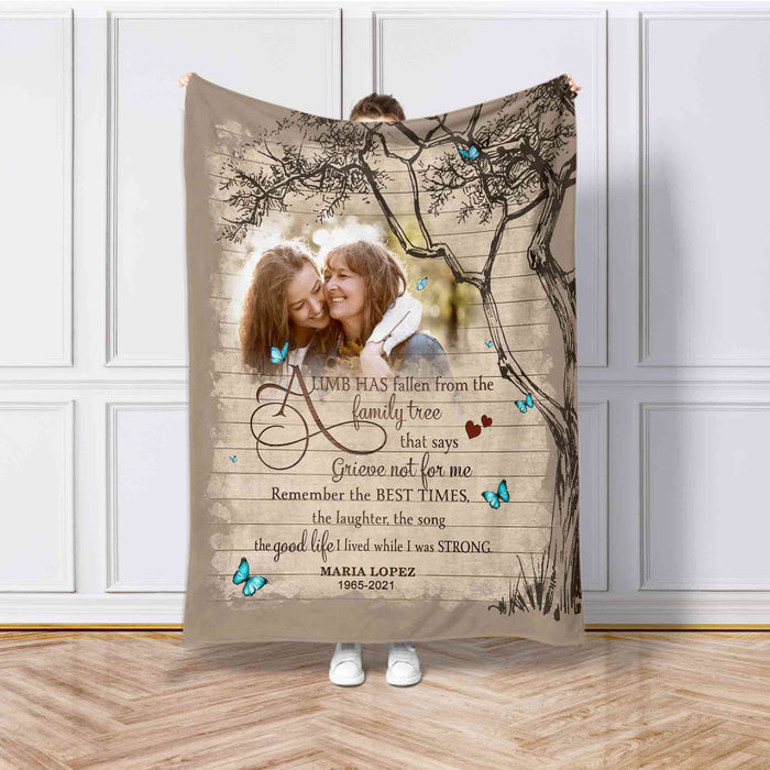 A Limb Has Fallen In Loving Memory Blankets, Memory Blankets With Pictures, Personalized Memorial Blankets