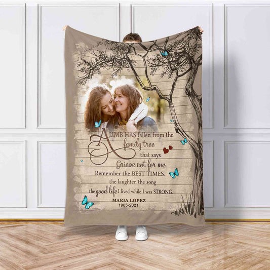 A Limb Has Fallen In Loving Memory Blankets, Memory Blankets With Pictures, Personalized Memorial Blankets