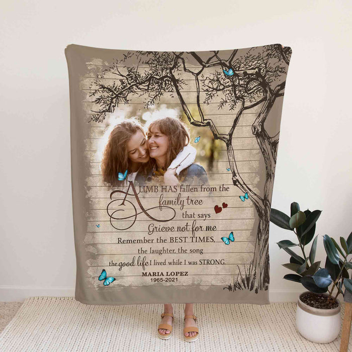 A Limb Has Fallen In Loving Memory Blankets, Memory Blankets With Pictures, Personalized Memorial Blankets
