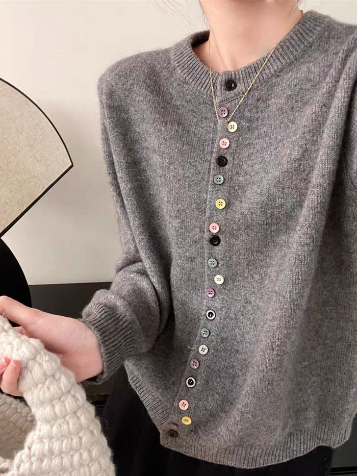 Aaliyah elegant buttoned knit cardigan shown in gray, red and white