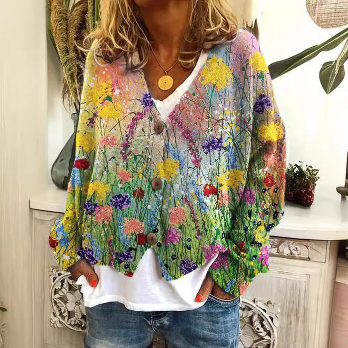 Ailish boho patterned cardigan in vibrant floral and striped prints with a relaxed fit
