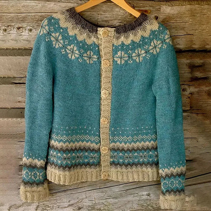 Allaira patterned Icelandic-inspired knit cardigan for women
