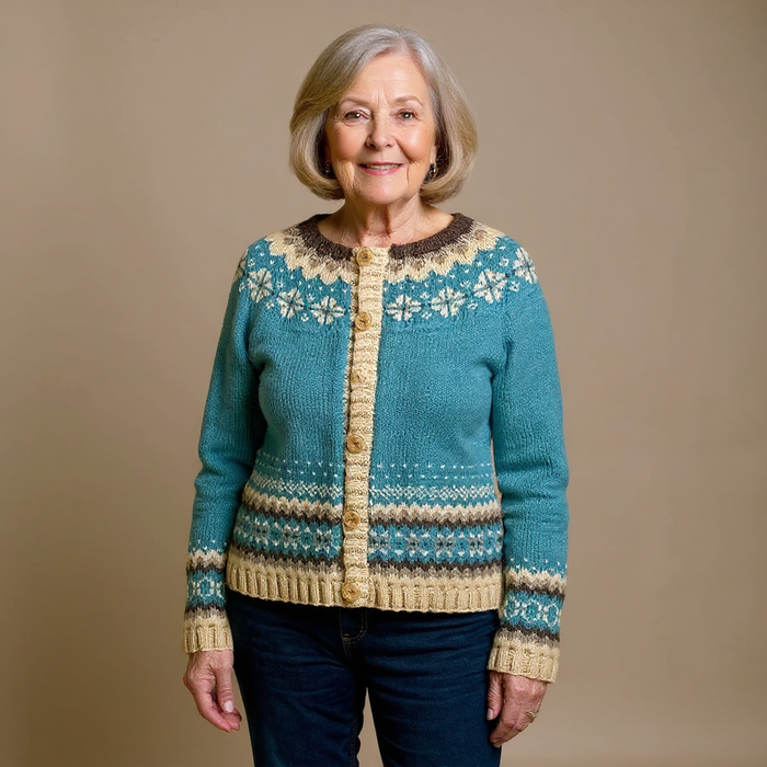 Allaira patterned Icelandic-inspired knit cardigan for women