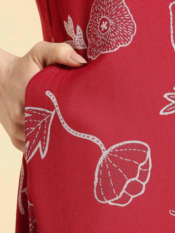 Alpine floral a line daisy red front open nighty for women