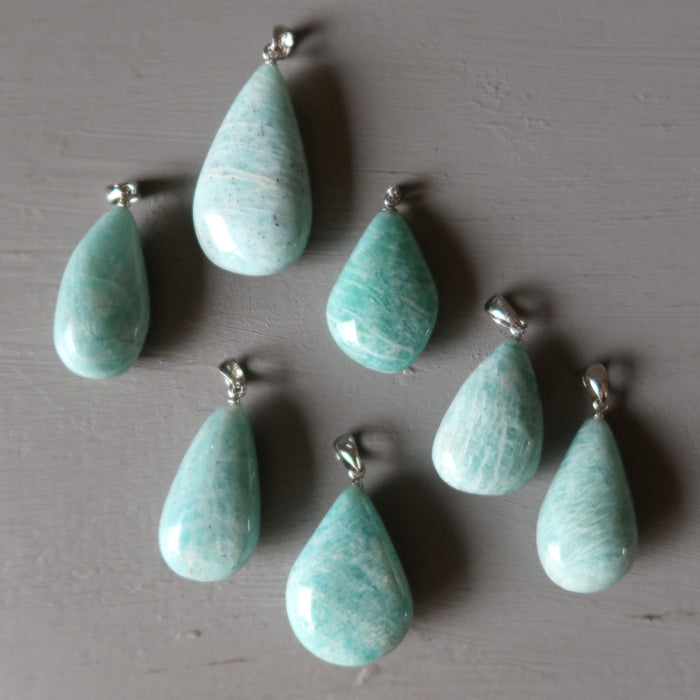 Amazonite Pendant Bundle of 7 Lush Blue Green Drop