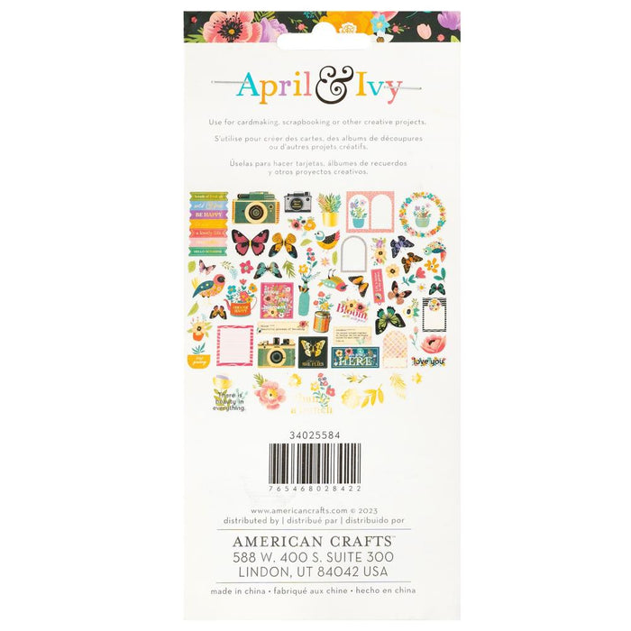 American Crafts - Ephemera Die-Cuts 66/Pkg - Icons, Gold Foil - April And Ivy. Introducing April and Ivy by American Crafts- a paper collection that effortlessly combines vintage allure, eclectic flair, and vibrant energy. Available at Embellish Away located in Bowmanville Ontario Canada.