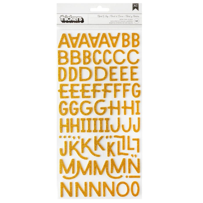 American Crafts - Thickers Stickers - 141/Pkg - Alpha Gold Glitter - April & Ivy. Introducing April and Ivy by American Crafts- a paper collection that effortlessly combines vintage allure, eclectic flair, and vibrant energy. Available at Embellish Away located in Bowmanville Ontario Canada.