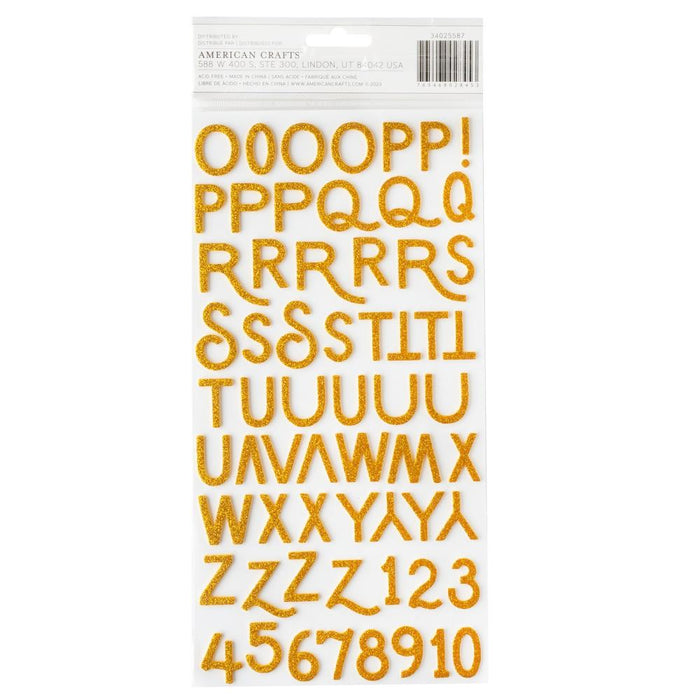 American Crafts - Thickers Stickers - 141/Pkg - Alpha Gold Glitter - April & Ivy. Introducing April and Ivy by American Crafts- a paper collection that effortlessly combines vintage allure, eclectic flair, and vibrant energy. Available at Embellish Away located in Bowmanville Ontario Canada.