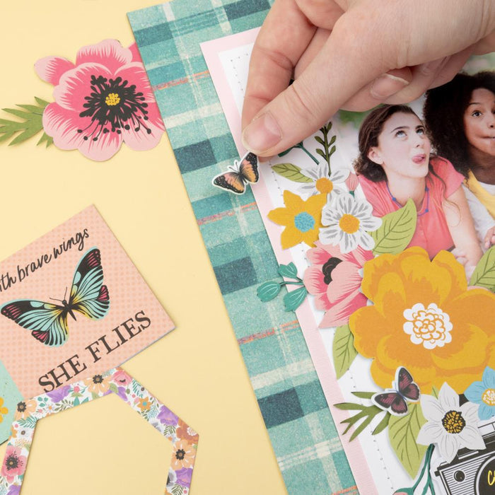 American Crafts - Thickers Stickers - Puffy Stickers - 55/Pkg - April & Ivy. Introducing April and Ivy by American Crafts- a paper collection that effortlessly combines vintage allure, eclectic flair, and vibrant energy. Available at Embellish Away located in Bowmanville Ontario Canada. Example by brand ambassador.