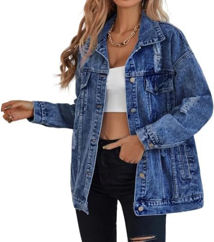 Amiyah ripped fringe denim jacket with pockets in dark blue